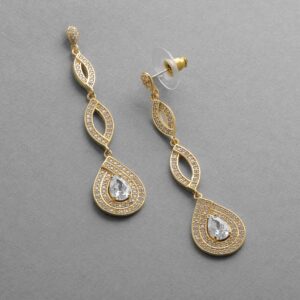 Mariell Gold Wedding Earrings, Cubic Zirconia Dangle Earrings for Bride, Bridesmaids, Gold Bridal Earring