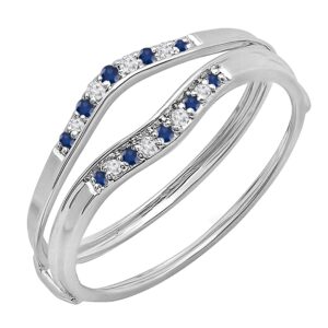 Dazzlingrock Collection 10K Blue Sapphire & White Diamond Ladies Anniversary Enhancer Guard Wedding Band, White Gold, Size 7