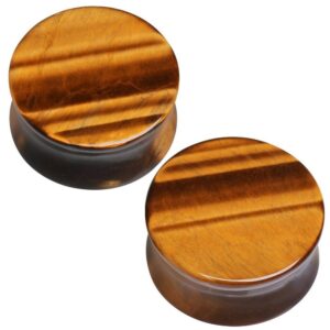 organic tiger's eye precious stone double sided flare gauges/plugs/solid saddle (1 pair) different sizes available (4g (5mm)) (a/2/2/a2)