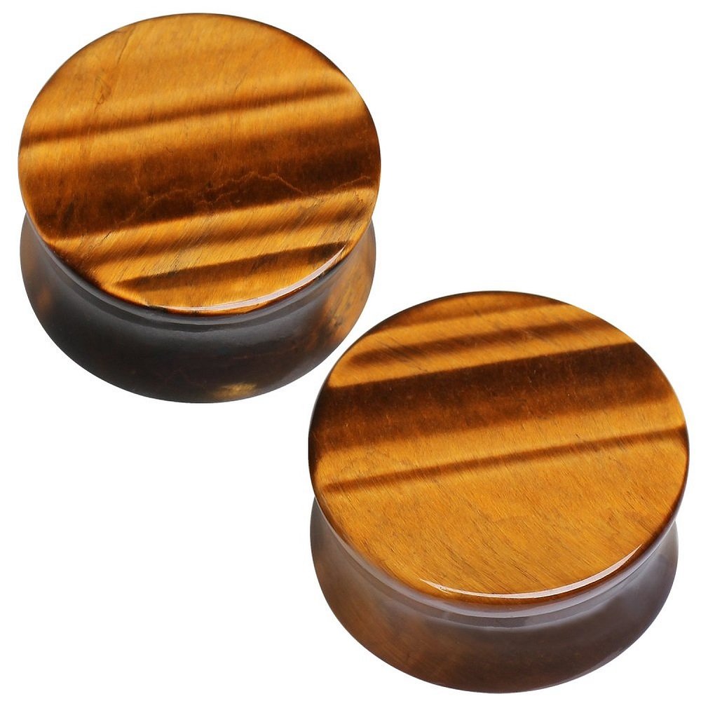 Organic Tiger's Eye Precious Stone Double Sided Flare Gauges/plugs/solid Saddle (1 Pair) Different Sizes Available (4g (5mm)) (A/2/2/A2)