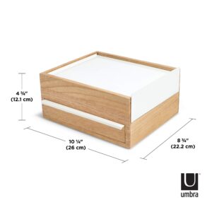 Umbra Stowit Jewelry Box - Modern Keepsake Storage Organizer with Hidden Compartment Drawers for Ring, Bracelet, Watch, Necklace, Earrings, and Accessories (White / Natural)