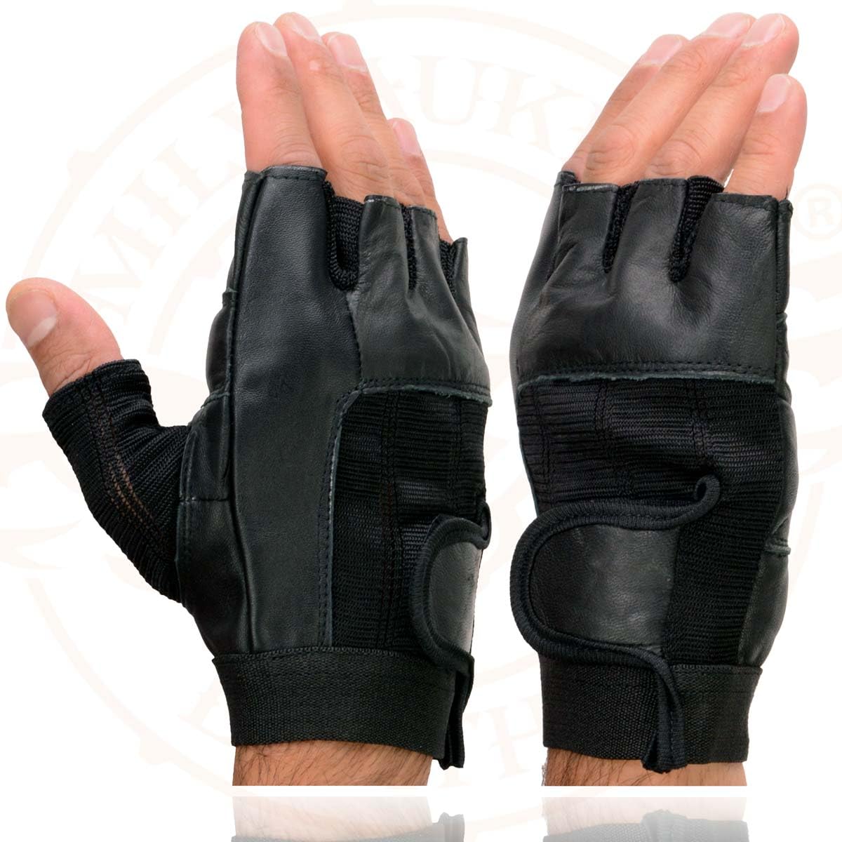 Milwaukee Leather SH217 Men's Black Leather Gel Padded Palm Fingerless Motorcycle Hand Gloves W/Breathable ‘Mesh Material’ - Large