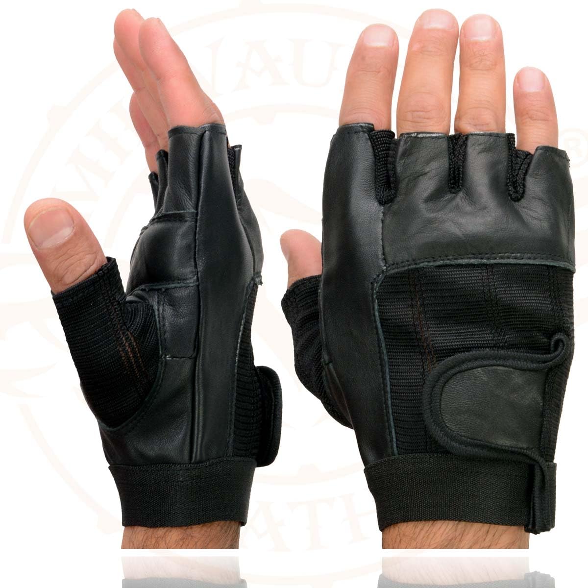 Milwaukee Leather SH217 Men's Black Leather Gel Padded Palm Fingerless Motorcycle Hand Gloves W/Breathable ‘Mesh Material’ - Large