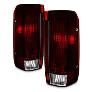 AKKON - For 87-97 Ford Bronco F150 F250 F350 Pickup Truck Dark Red Tail Lights Brake Lamps Replacement Pair Assembly