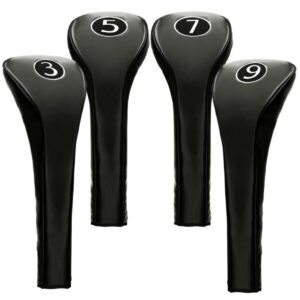 New Black Zipper 3 5 7 9 Leatherette Fairway Golf Club Covers Wood Headcovers Head Cover Metal