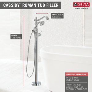 Delta Faucet Cassidy Floor-Mounted Freestanding Tub Filler with Handheld Shower - Tub Faucet - T4797-FL-LHP - Bathroom Fixtures - Chrome (Valve Sold Separately)