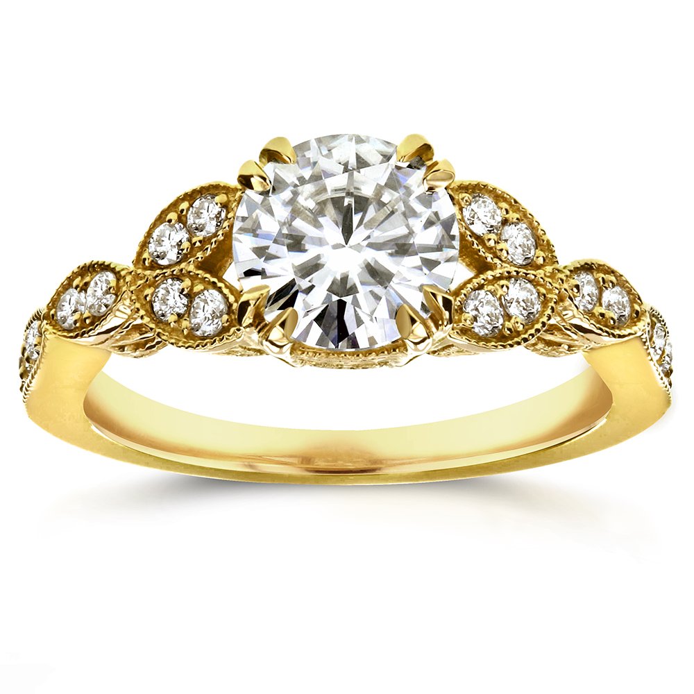 Kobelli Antique Style Round-cut Moissanite Engagement Ring 1 1/5 CTW 14k Yellow Gold, Size 10.5