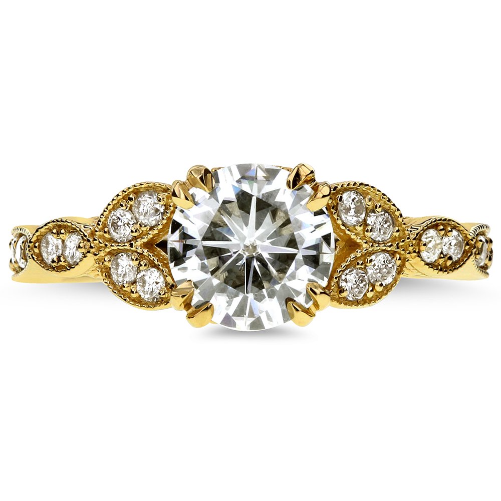 Kobelli Antique Style Round-cut Moissanite Engagement Ring 1 1/5 CTW 14k Yellow Gold, Size 10.5