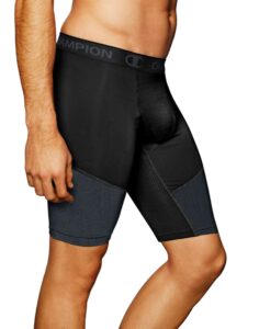 -champion men's-powerflex-compression-short 9 inch, black, large