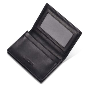 Leather Business Card Case Holder for Men & Women, Italian Calfskin (Black)