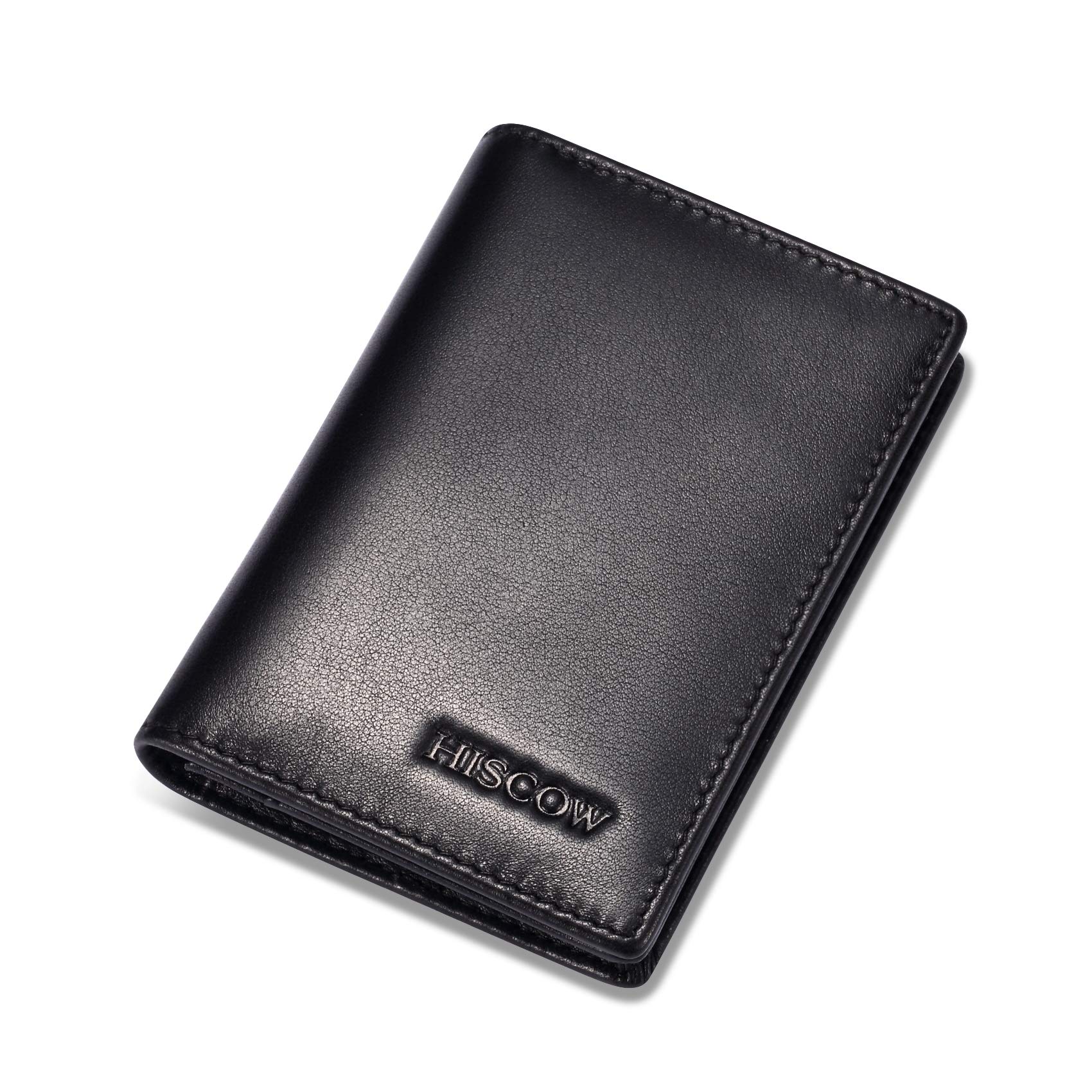 Leather Business Card Case Holder for Men & Women, Italian Calfskin (Black)