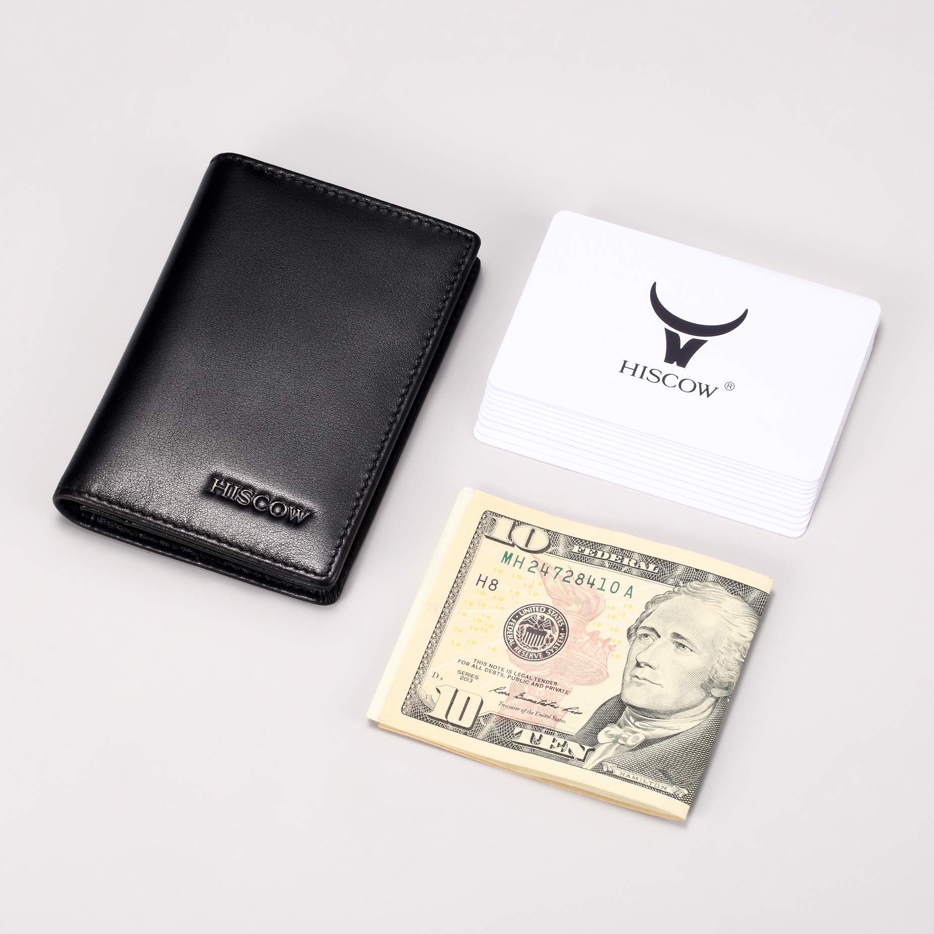 Leather Business Card Case Holder for Men & Women, Italian Calfskin (Black)