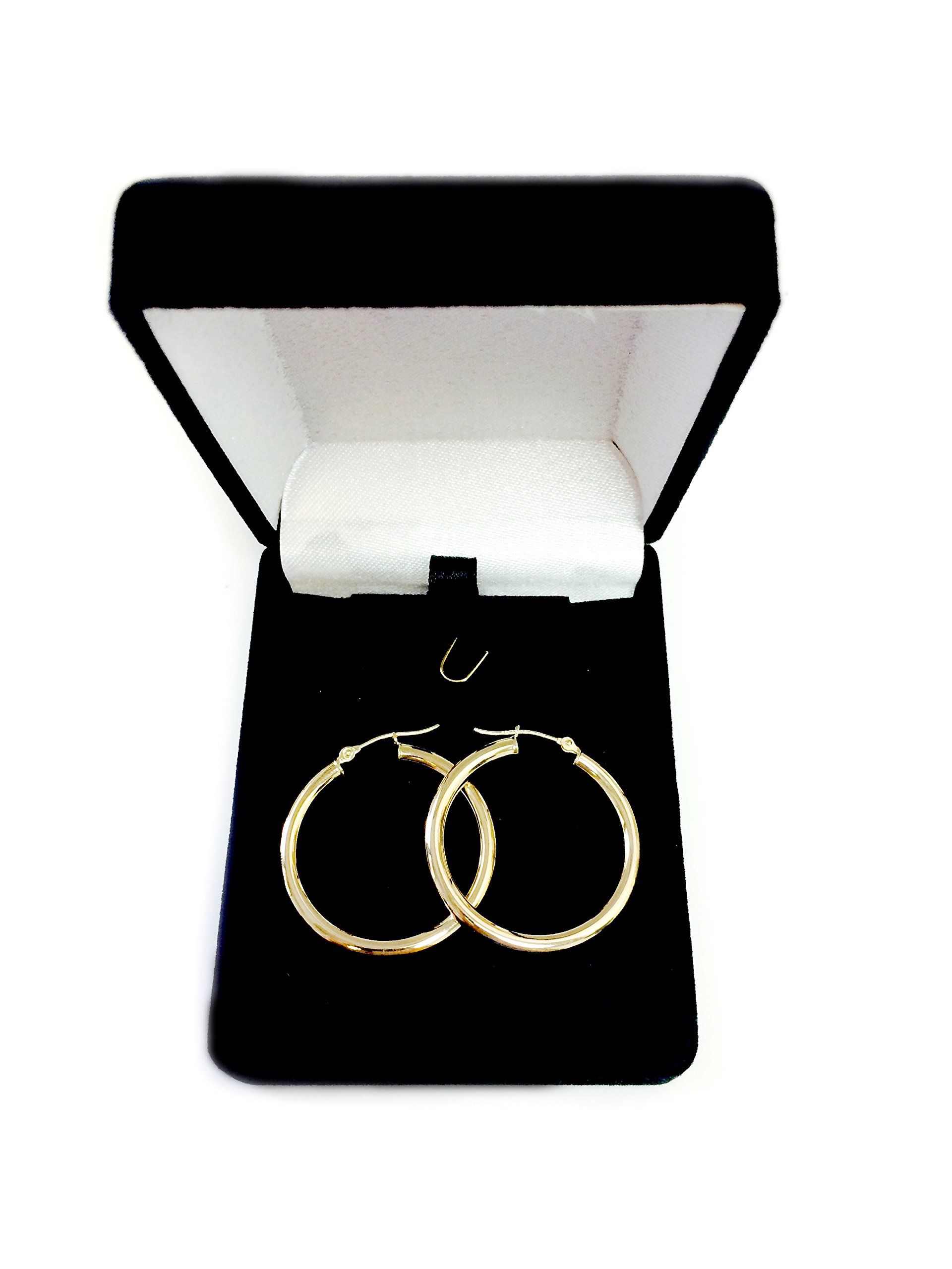 10k Yellow Gold 3mm Shiny Round Tube Hoop Earrings, Diameter 30mm