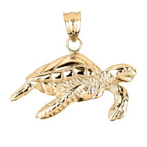 14k Solid Yellow Gold Sea Turtle Charm Pendant