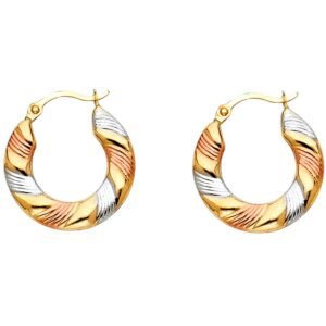 14k REAL Tri Color Gold Swirl Fancy Hoop Earrings (17 x 17mm)