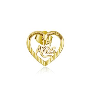 14k REAL Yellow Gold Fancy 15 Quincea?era Heart Stud Earrings (10 x 10 mm)