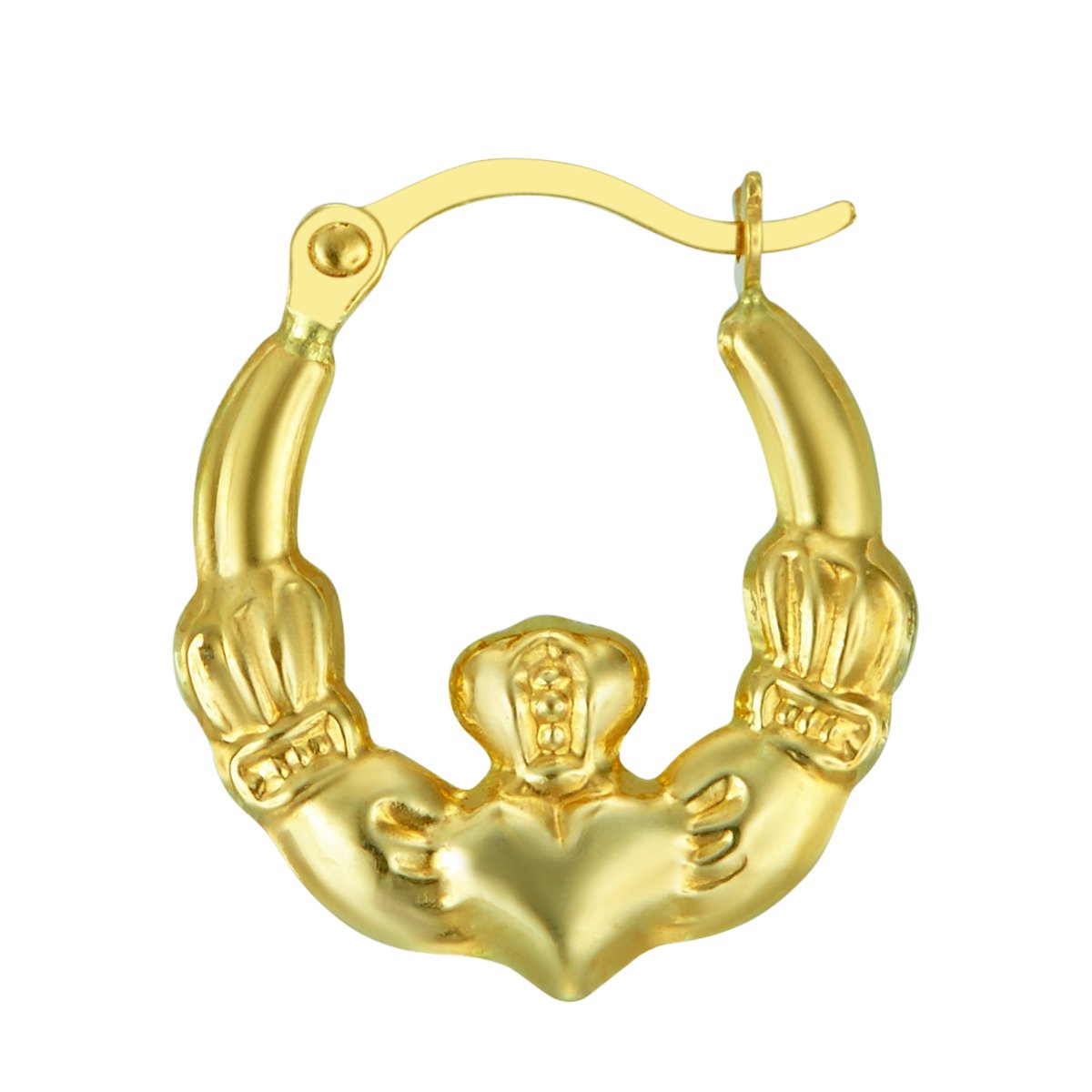 14k REAL Yellow Gold Fancy Claddagh Hoop Earrings (12 x 12mm)