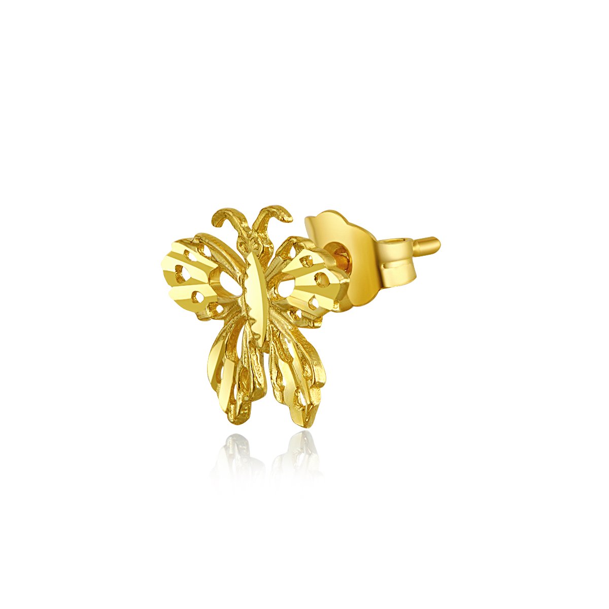 14k REAL Yellow Gold Butterfly Stud Earrings (10 x 8 mm)