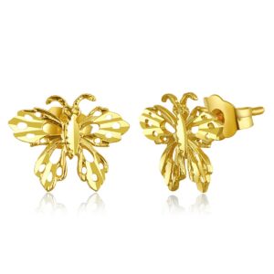 14k REAL Yellow Gold Butterfly Stud Earrings (10 x 8 mm)