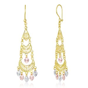 14k REAL Tri Color Gold Fancy Chandelier Dangle Earrings (15 X 53mm)