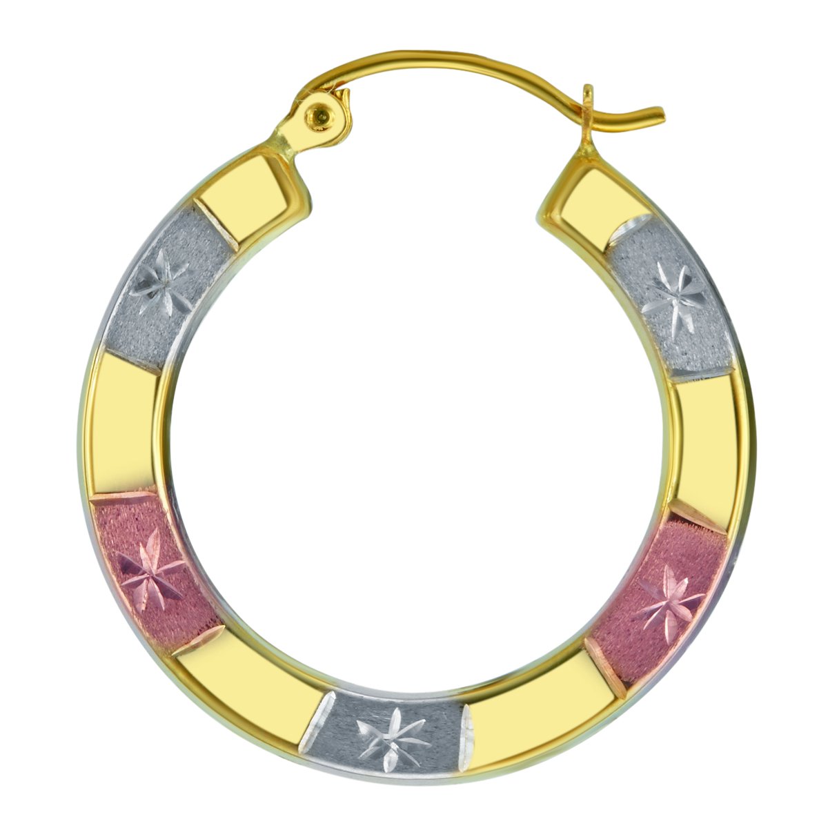 14k REAL Tri Color Gold 2mm Thickness Hoop Earrings (23mm Diameter)