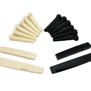 yueton Pack of 2 Sets Black and White Plastic Bridge Pins & Saddle & Nut Replacement Parts for Acoustic Guitar