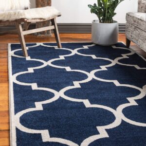 Unique Loom Trellis Collection Modern Morroccan Inspired with Lattice Design Area Rug, 7' 1" x 10' Rectangle, Navy Blue/Beige