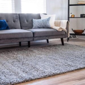 Unique Loom Solid Shag Collection Area Rug (8' x 11' Rectangle Cloud Gray)