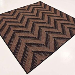 Unique Loom Outdoor Modern Collection Area Rug - Chevron (5' 4" Square, Brown/ Black)