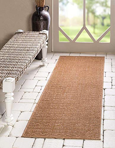 Unique Loom Outdoor Modern Collection Area Rug - Links (2' 2" x 6' 1" Runner, Light Brown/ Brown)