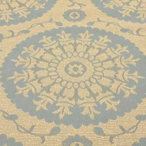 Unique Loom Outdoor Botanical Collection Area Rug - Medallion (5' 3" x 8' Rectangle, Aqua/ Beige)