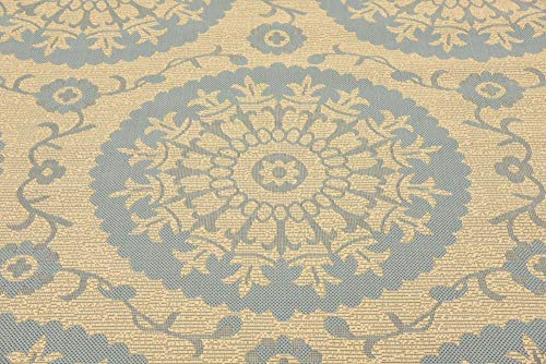 Unique Loom Outdoor Botanical Collection Area Rug - Medallion (5' 3" x 8' Rectangle, Aqua/ Beige)