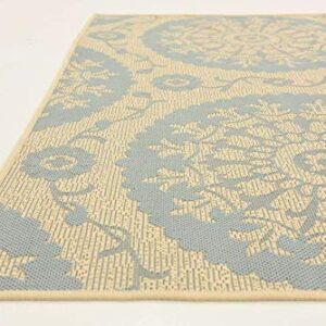 Unique Loom Outdoor Botanical Collection Area Rug - Medallion (5' 3" x 8' Rectangle, Aqua/ Beige)