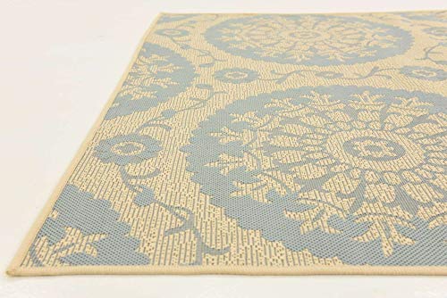 Unique Loom Outdoor Botanical Collection Area Rug - Medallion (5' 3" x 8' Rectangle, Aqua/ Beige)