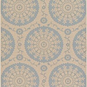 Unique Loom Outdoor Botanical Collection Area Rug - Medallion (5' 3" x 8' Rectangle, Aqua/ Beige)