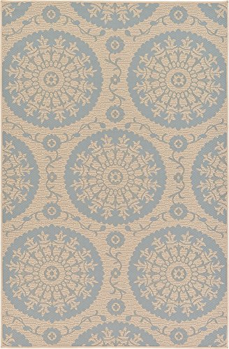 Unique Loom Outdoor Botanical Collection Area Rug - Medallion (5' 3" x 8' Rectangle, Aqua/ Beige)