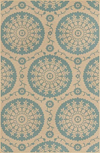 Unique Loom Outdoor Botanical Collection Area Rug - Medallion (5' 3" x 8' Rectangle, Aqua/ Beige)