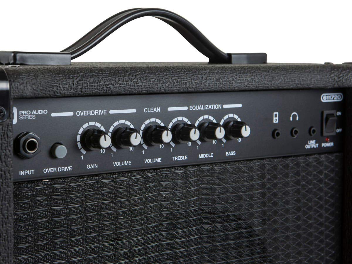 Monoprice 1x8 Guitar Combo Amplifier - Black, 20-Watt, 86dB of Gain - 1/4 Inch Input for Guitars, Aux MP3 Input, 3.5mm Headphone Output