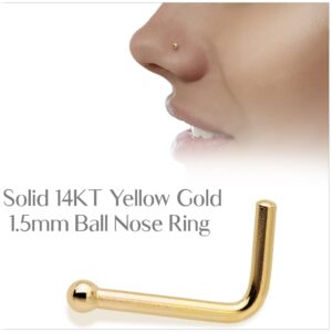 Body Candy 18 Gauge 14k Yellow Gold 1.5mm Ball L-Shaped Nose Ring