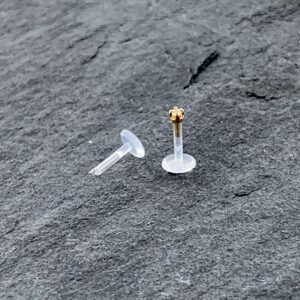 Body Candy 16 Gauge 1/4" Short Post Length 14k Yellow Gold 1.5mm CZ Bioplast Push in Cartilage Earring