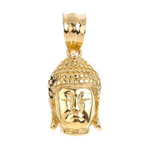 14k Yellow Gold Textured Buddha Head Necklace Pendant