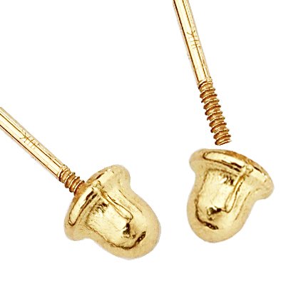 14k REAL Yellow Gold Mouse Stud Earrings with Screw Back