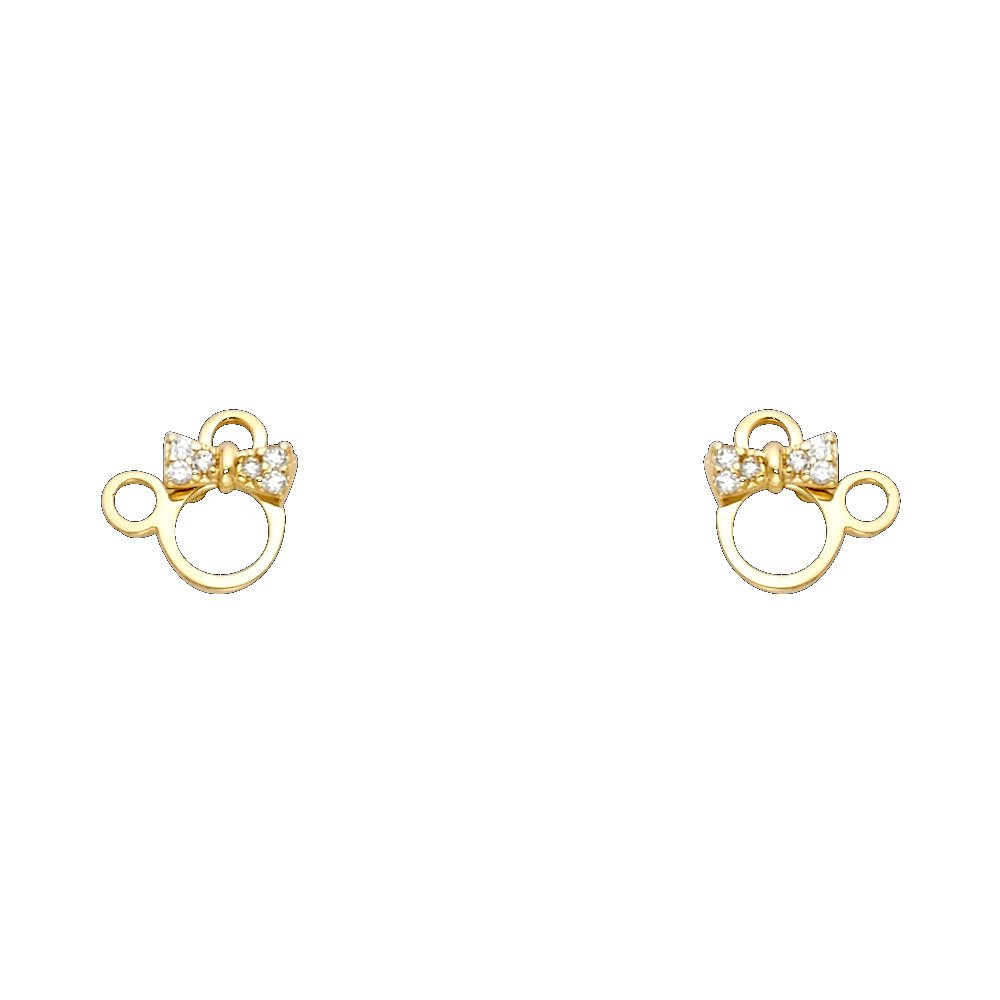 14k REAL Yellow Gold Mouse Stud Earrings with Screw Back