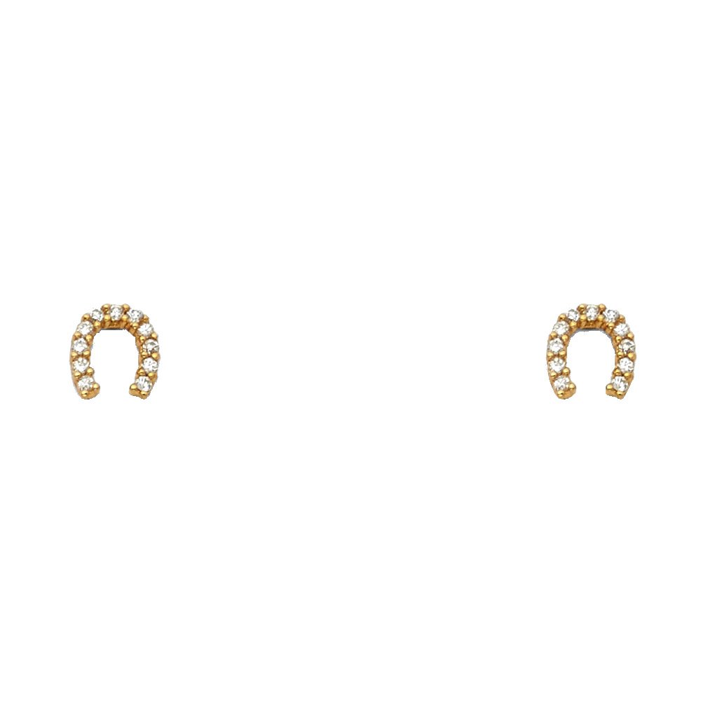 14k Yellow Gold Horse Shoe Stud Earrings with Screw Back