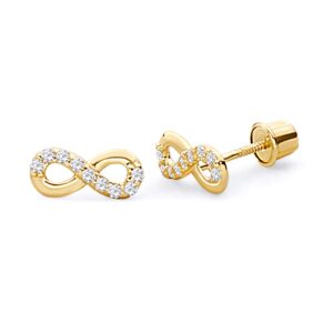 14k REAL Yellow Gold Infinity Stud Earrings with Screw Back