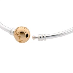 Pandora Moments Two-Tone Ball Clasp Bangle - Bracelet for Women - Compatible Moments Charms - Features 14k Gold & Sterling Silver - Gift for Her - 7.5"