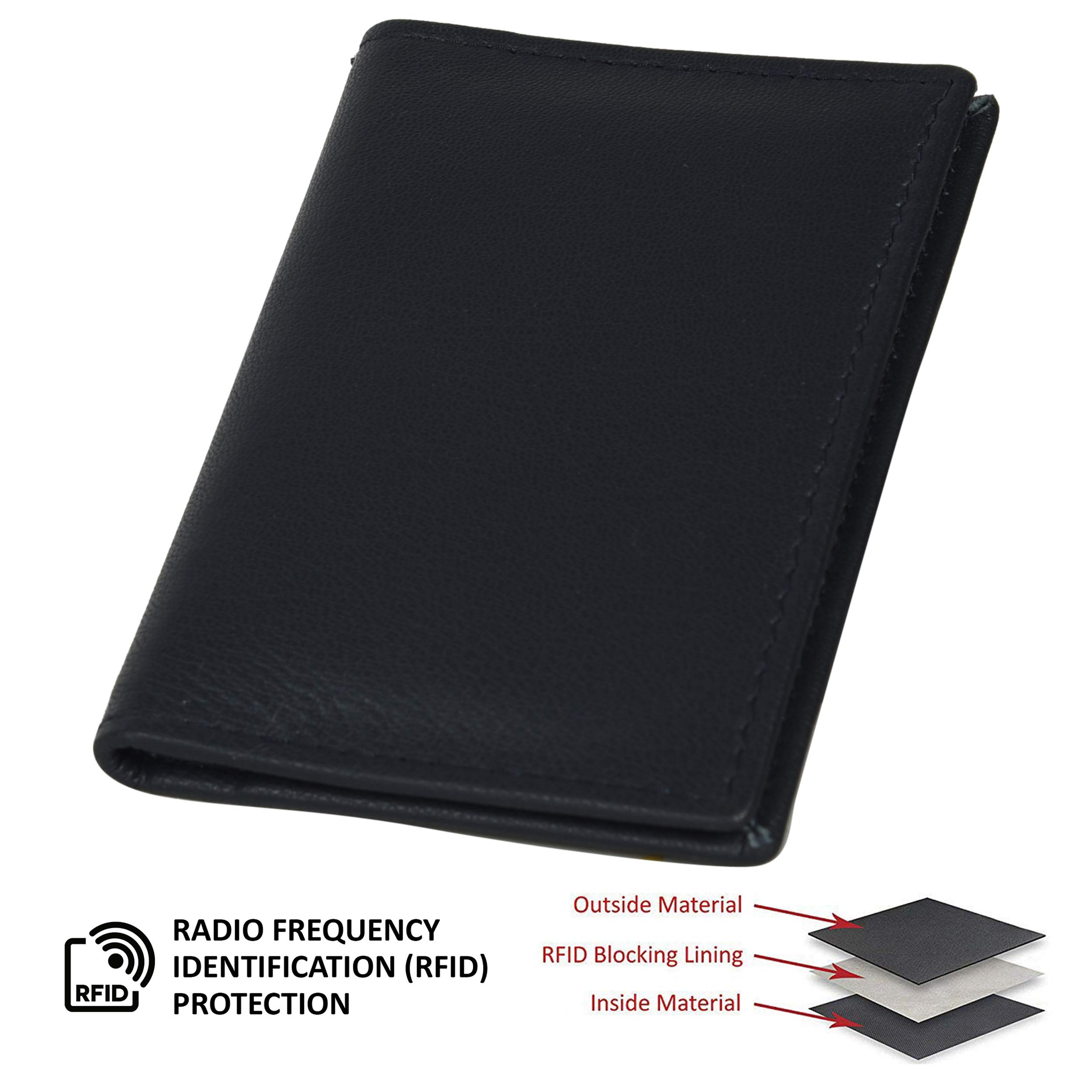 Leatherboss Genuine Leather Slim Thin Credit Debit Card ID Mini Holder Bifold Wallet Driver License Safe Holder, Black