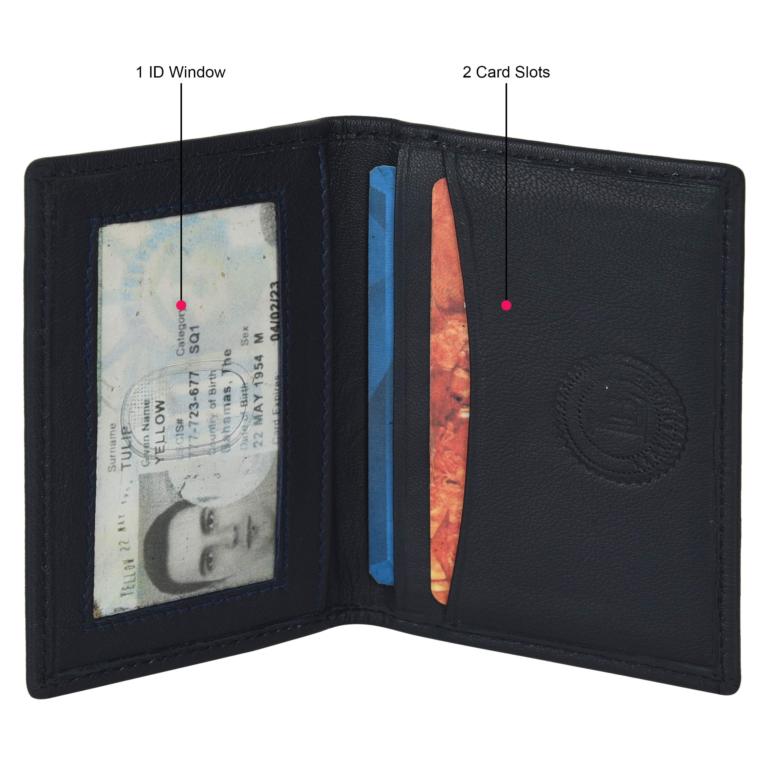 Leatherboss Genuine Leather Slim Thin Credit Debit Card ID Mini Holder Bifold Wallet Driver License Safe Holder, Black