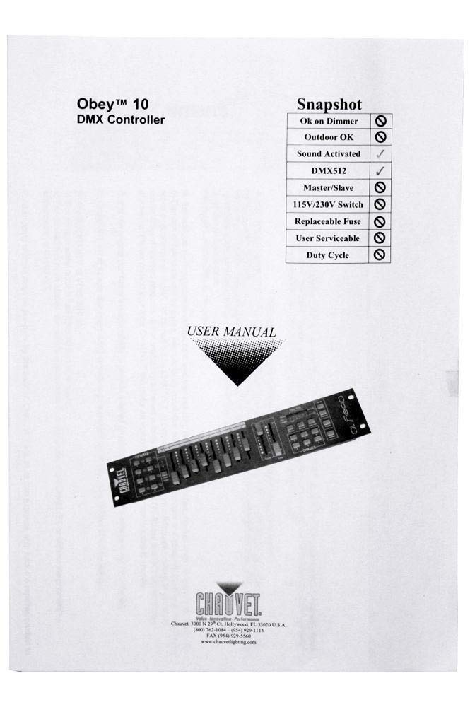 Chauvet Obey 10 LED Universal DMX-512 Lighting Controller + 10' + 25' Cables