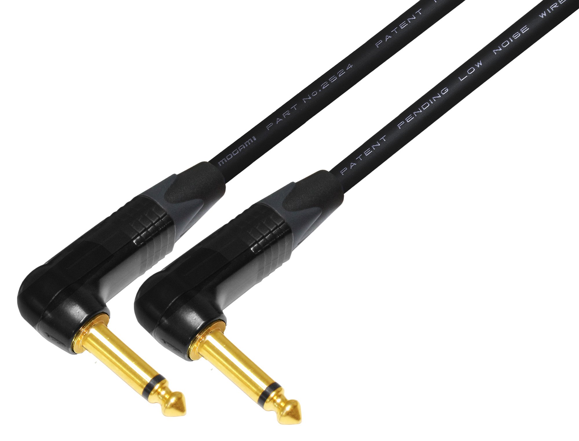 WORLDS BEST CABLES 2 Units - 12 Inch - Guitar Instrument Cable CUSTOM MADE using Mogami 2524 wire and Neutrik NP2RX-B ¼ Inch (6.35mm) Right Angled Gold TS Connectors